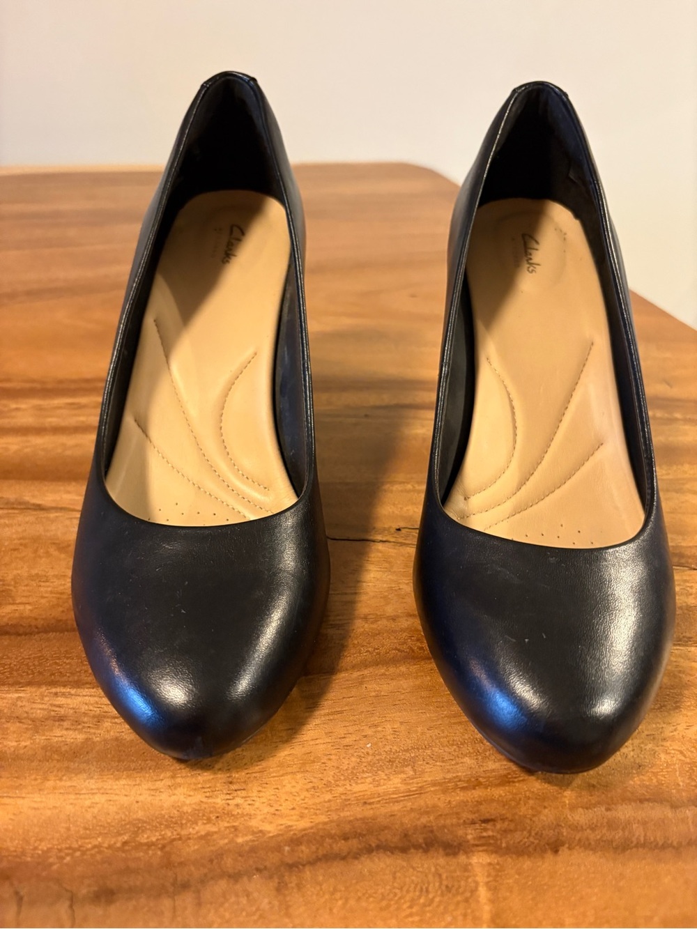 Clarks Artisan Black Leather Wedge Platform Pumps – Size 40